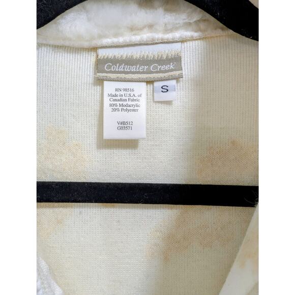 Coldwater Creek Faux Fur Zip Vest Embossed Leaf Cream Made in USA Size S - Picture 6 of 8